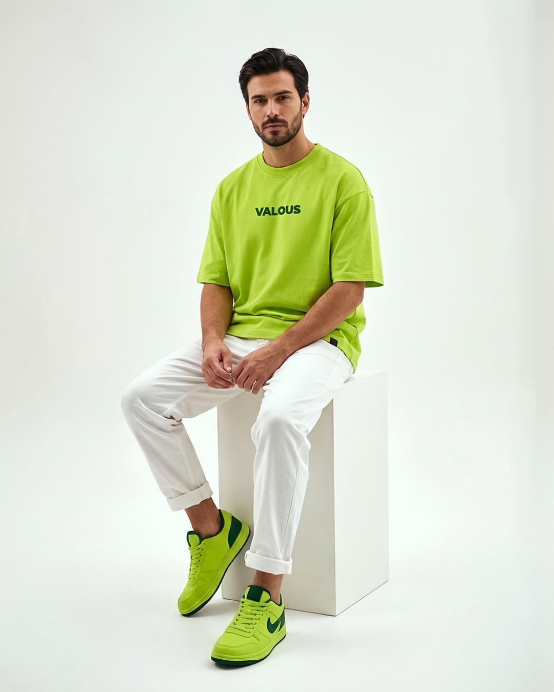 NEON GREEN BAT GRAPHIC PREMIUM OVERSIZED TEE